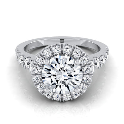 Lucille Select shared prong halo linear side set round ring in 14K White Gold — view — RockHer