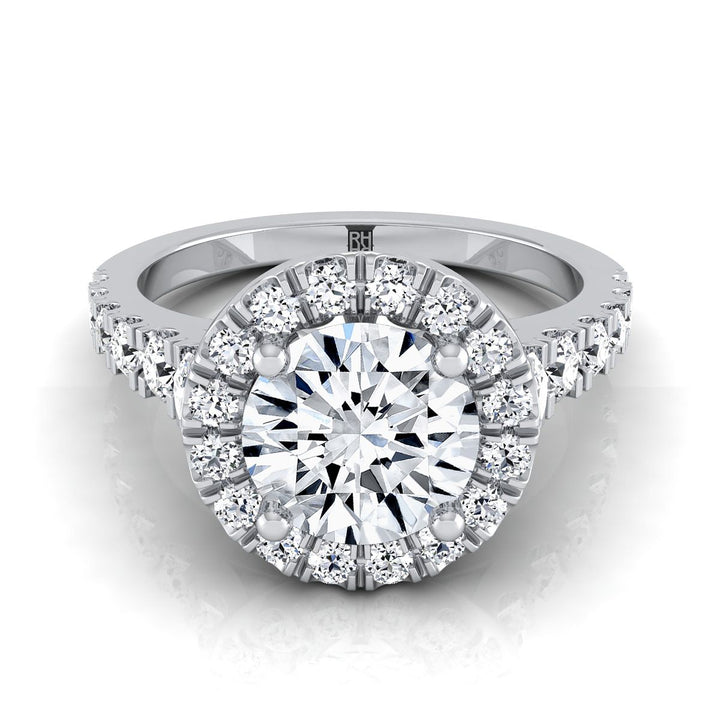 Lucille Select shared prong halo linear side set round ring in 14K White Gold — view — RockHer