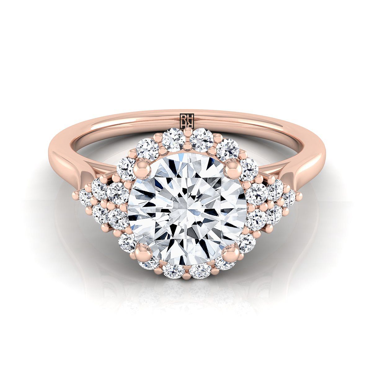 Kai Select Scroll Gallery Halo Round Lab Diamond Engagement Ring in 14K Rose Gold | RockHer