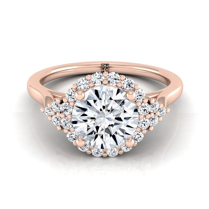 Kai Select scroll gallery halo round ring in 14K Rose Gold — view — RockHer