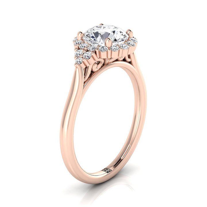 Kai Select scroll gallery halo round ring in 14K Rose Gold — view — RockHer