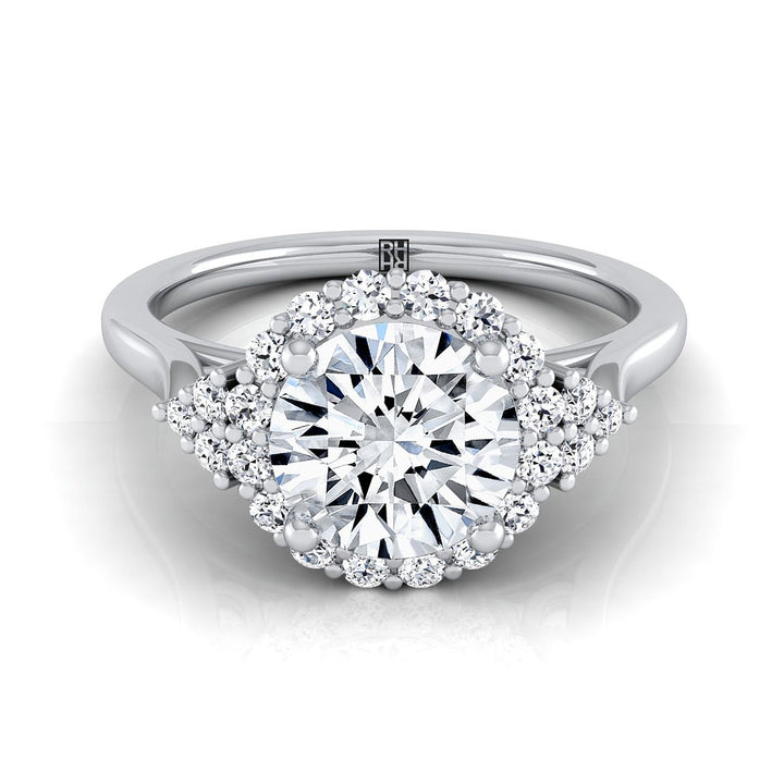 Kai scroll gallery halo engagement ring in 18K white gold with round lab diamond — RockHer