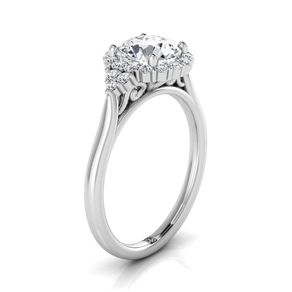 Round Brilliant, Scroll Gallery Halo, in 18K White Gold, pave setting – view 9 | RockHer