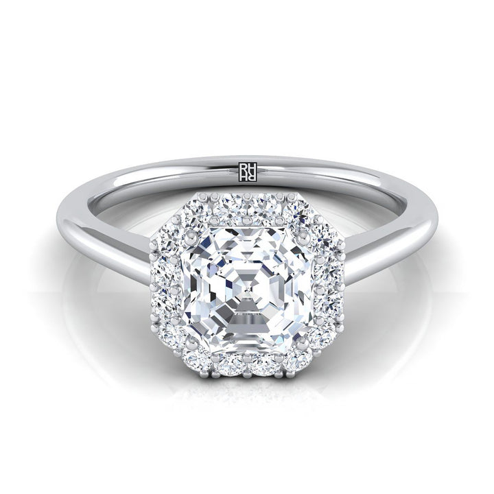 Classic Shared Prong Halo Asscher, in Platinum, pave setting | RockHer