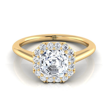 Classic Shared Prong Halo Asscher, in 18K Yellow Gold, pave setting | RockHer