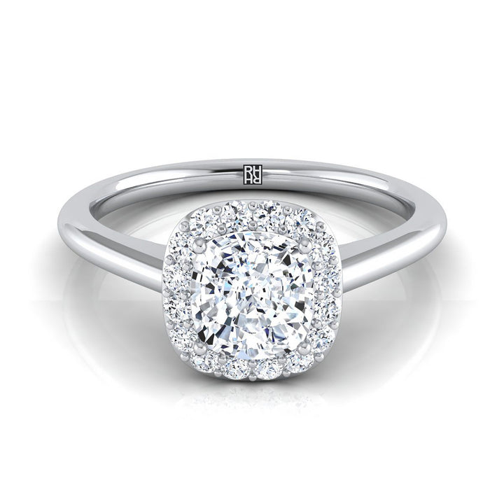 Classic Shared Prong Halo Cushion, in Platinum, pave setting | RockHer