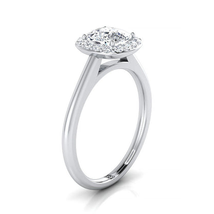 Classic Shared Prong Halo Cushion, in Platinum, pave setting – side profile | RockHer
