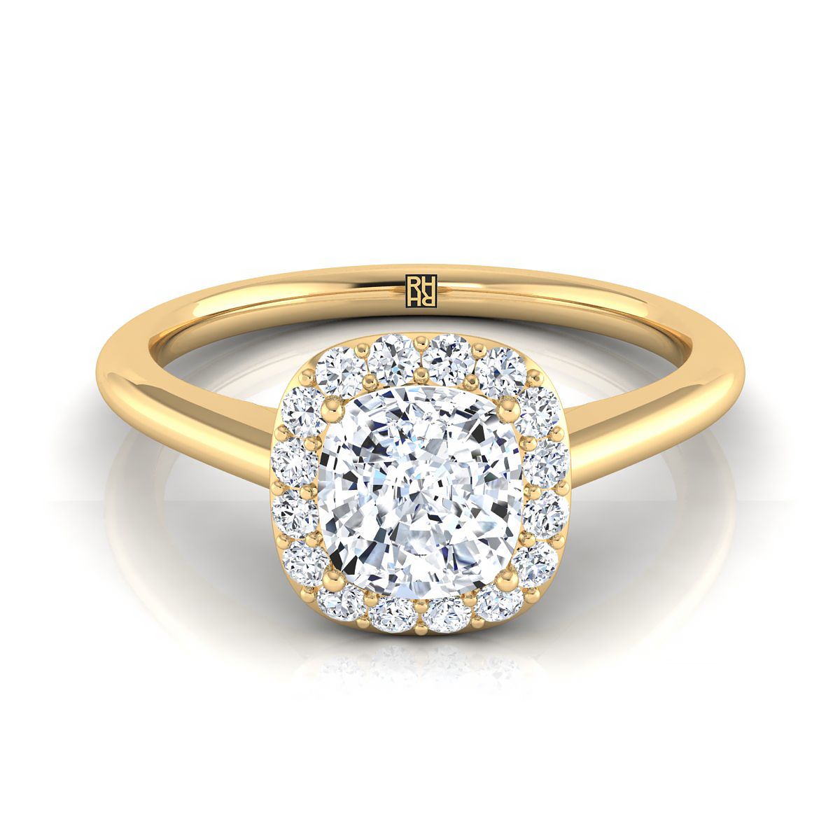 Etta Select Halo Cushion Cut Lab Diamond Engagement Ring in 18K Yellow Gold | RockHer