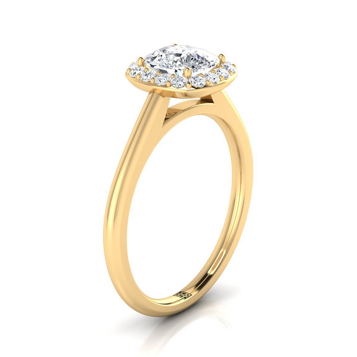 14K Yellow Gold Cushion Diamond Shared Prong Halo Engagement Ring -1/5ctw