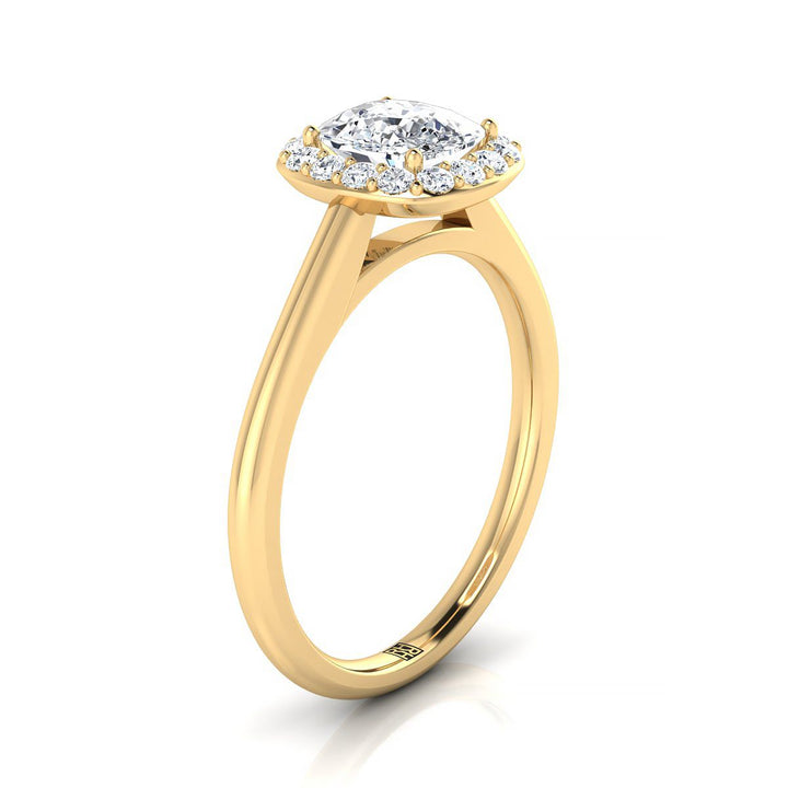 14K Yellow Gold Cushion Diamond Shared Prong Halo Engagement Ring -1/5ctw