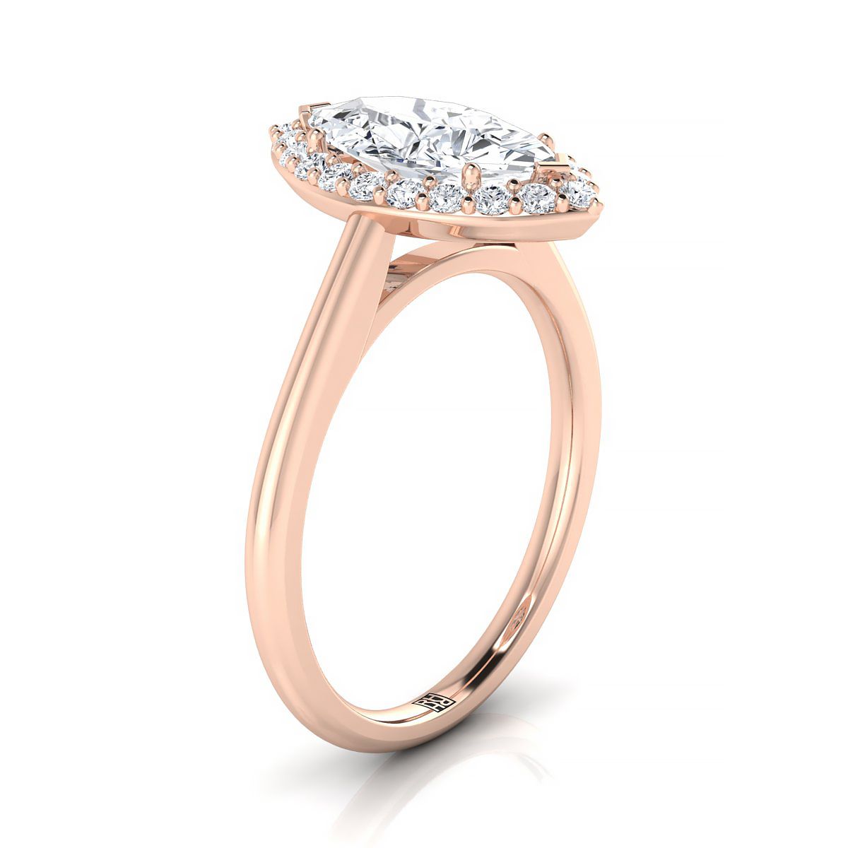 Select Halo styling on The Etta marquise engagement ring setting | RockHer