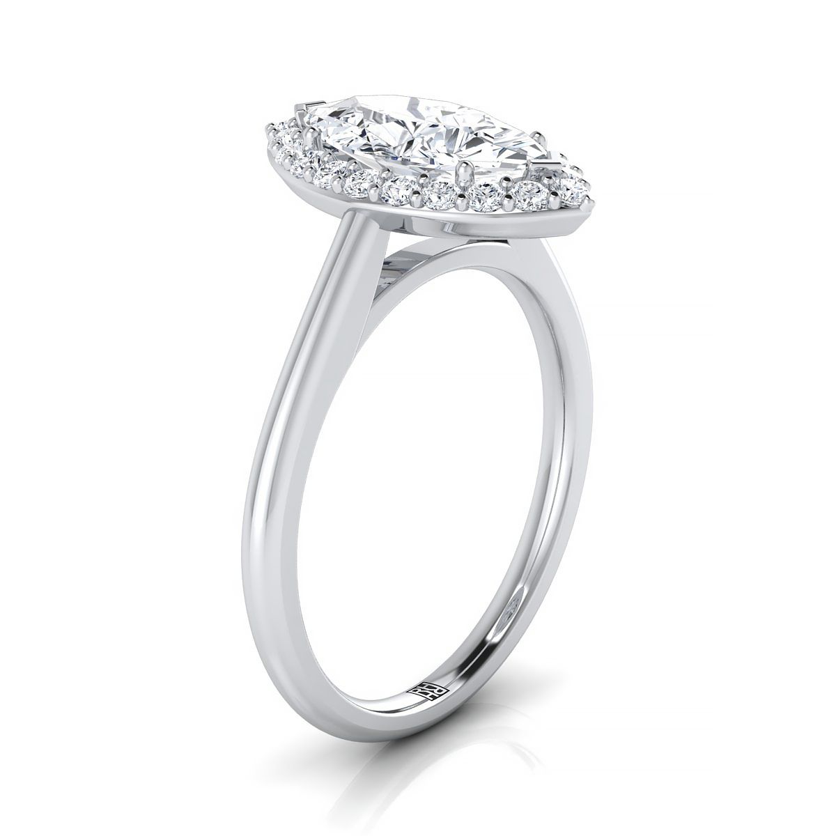 Select Halo styling on The Etta marquise engagement ring setting | RockHer