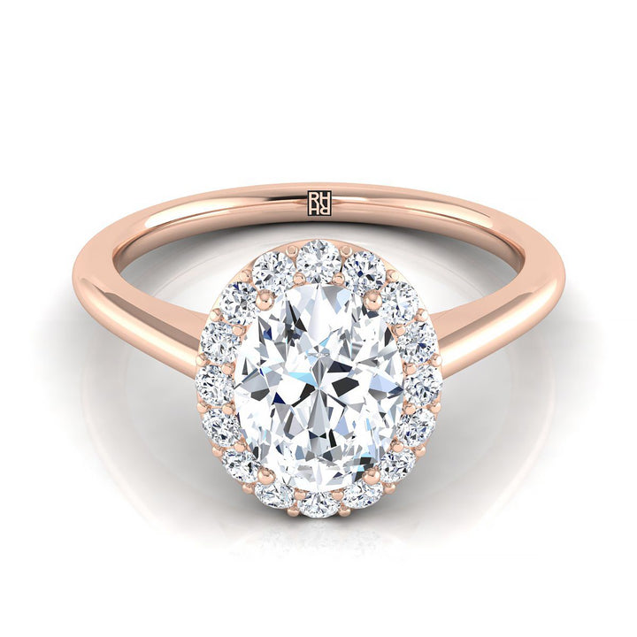 Classic Shared Prong Halo Oval, in 14K Rose Gold, pave setting | RockHer