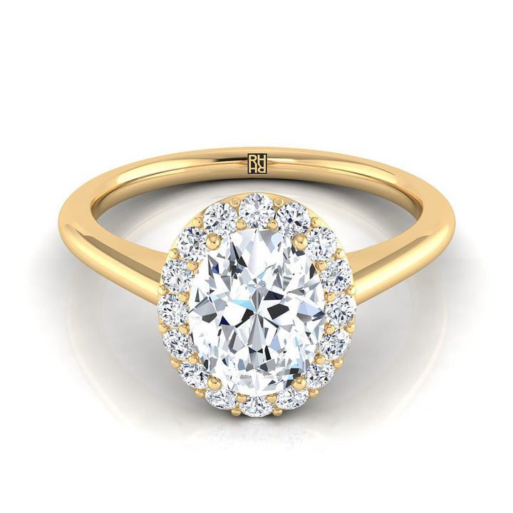 Classic Shared Prong Halo Oval, in 18K Yellow Gold, pave setting – view 8 | RockHer