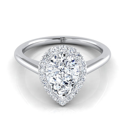 Classic Shared Prong Halo Pear Shape, in 18K White Gold, pave setting | RockHer