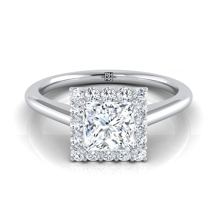 Classic Shared Prong Halo Princess, in Platinum, pave setting | RockHer