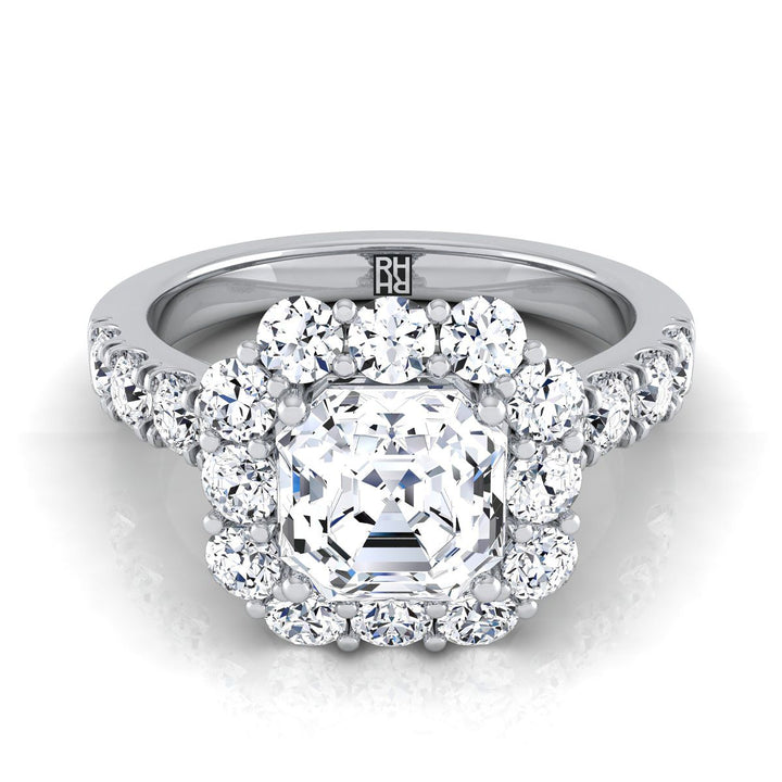 Alannah luxe french pavé halo engagement ring in platinum with asscher lab diamond — RockHer
