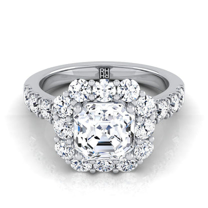 Luxe French Pavé Halo Asscher, in 18K White Gold, prong setting – view 8 | RockHer