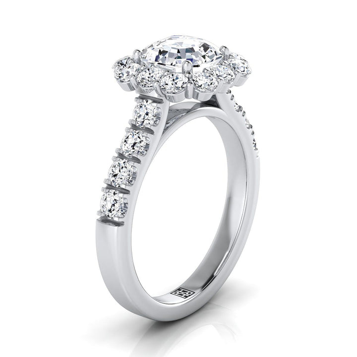 Alannah luxe french pavé halo engagement ring in platinum with asscher lab diamond — RockHer