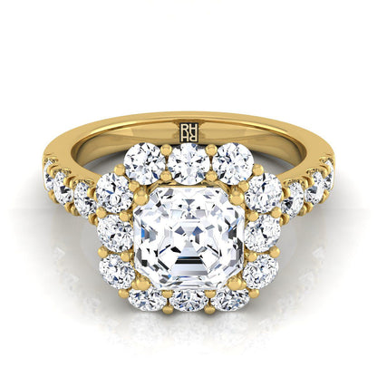 Luxe French Pavé Halo Asscher, in 18K Yellow Gold, prong setting | RockHer