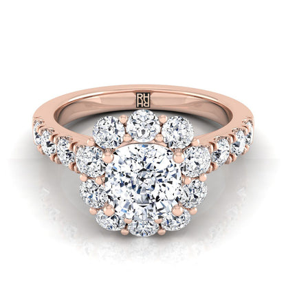 Luxe French Pavé Halo Cushion, in 14K Rose Gold, prong setting | RockHer