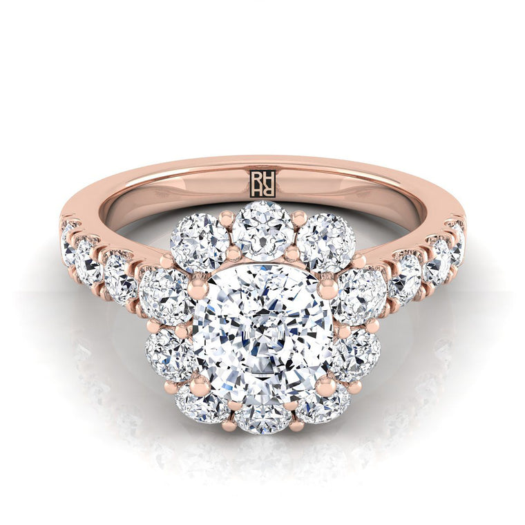 The Alannah Luxe French Pavé Halo Cushion Cut Engagement Ring Setting in 14K Rose Gold