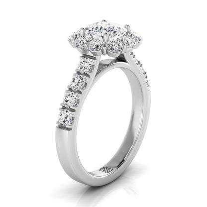 Luxe French Pavé Halo Cushion, in Platinum, prong setting – side profile | RockHer