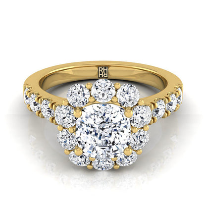 Luxe French Pavé Halo Cushion, in 18K Yellow Gold, prong setting | RockHer
