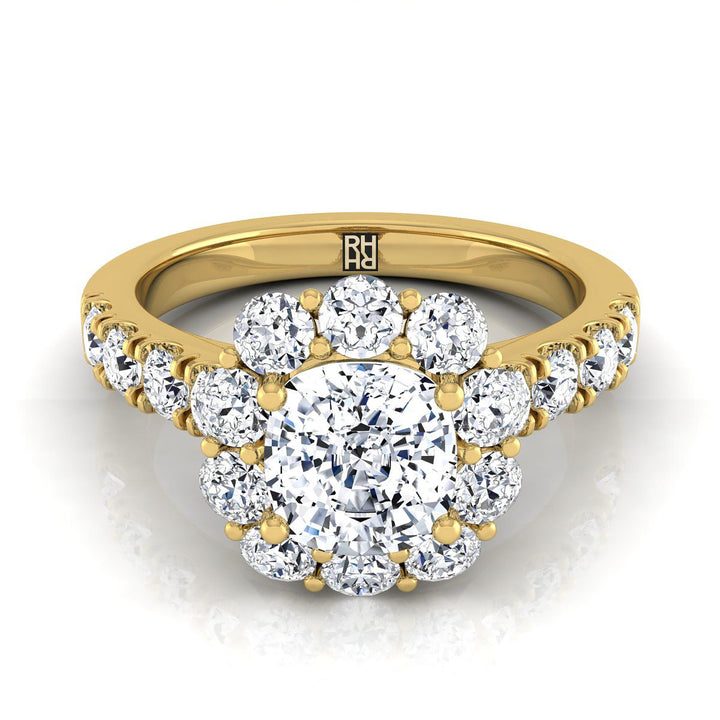 Luxe French Pavé Halo Cushion, in 18K Yellow Gold, prong setting | RockHer