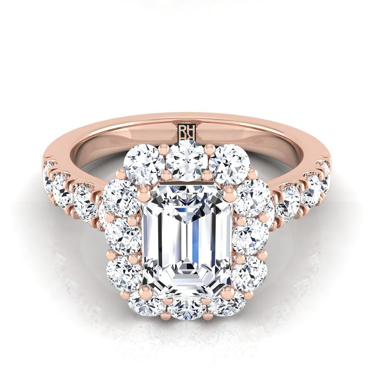 The Alannah Luxe French Pavé Halo Emerald Cut Engagement Ring Setting in 14K Rose Gold