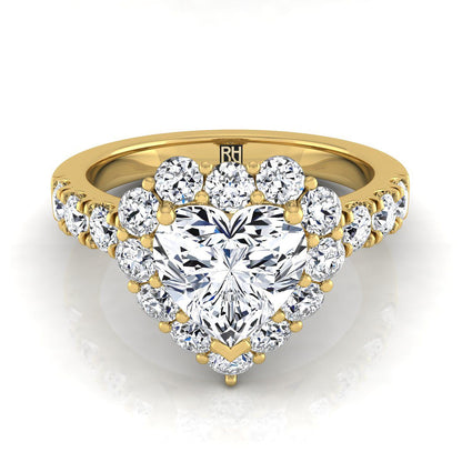 Luxe French Pavé Halo Heart Shape, in 18K Yellow Gold, prong setting | RockHer