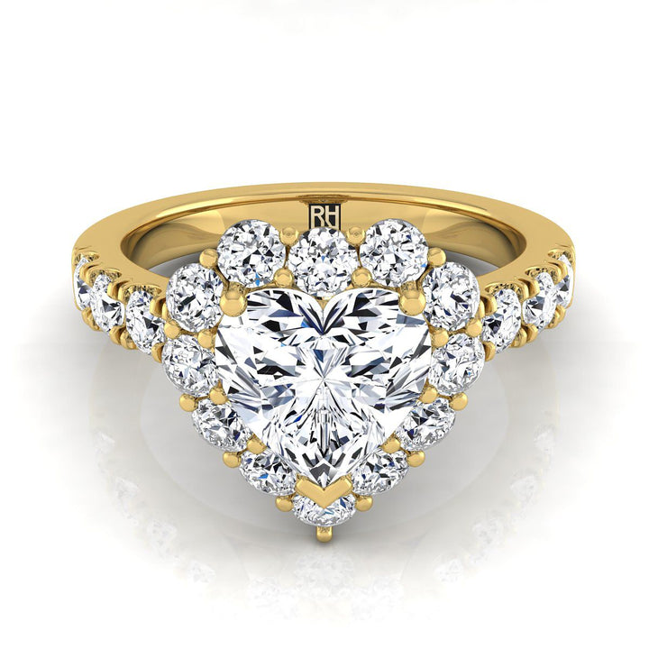Luxe French Pavé Halo Heart Shape, in 18K Yellow Gold, prong setting | RockHer