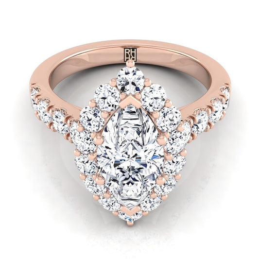 14K Rose Gold Marquise  Diamond Luxe Style French Pave Halo Engagement Ring -1-1/10ctw