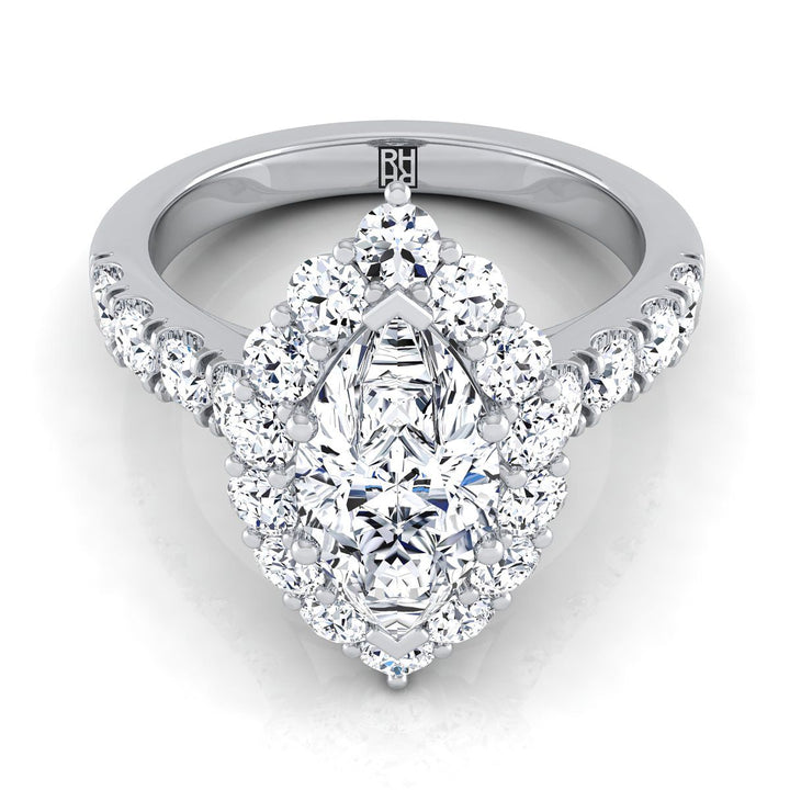 Luxe French Pavé Halo Marquise, in Platinum, prong setting | RockHer