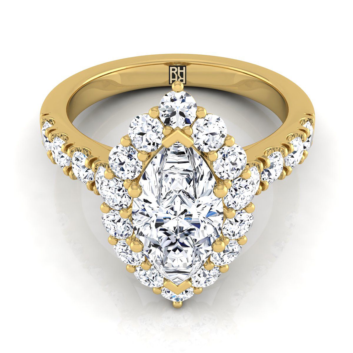 The Alannah luxe french pavé halo engagement ring setting, shown in 18K Yellow Gold | RockHer