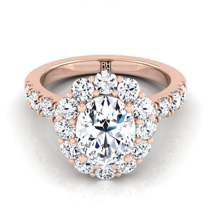 Luxe French Pavé Halo Oval, in 14K Rose Gold, prong setting | RockHer
