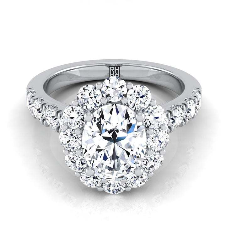 Luxe French Pavé Halo Oval, in Platinum, prong setting | RockHer