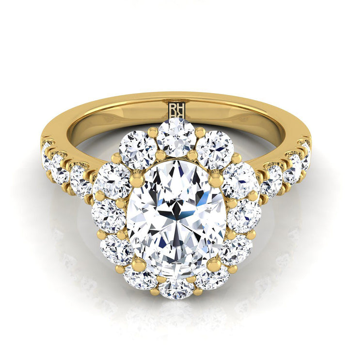 Luxe French Pavé Halo Oval, in 18K Yellow Gold, prong setting | RockHer