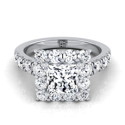Luxe French Pavé Halo Princess, in Platinum, prong setting | RockHer