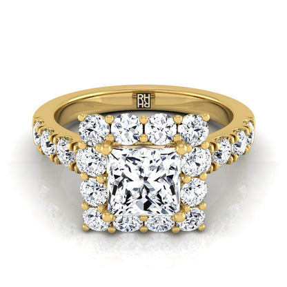 Luxe French Pavé Halo Princess, in 18K Yellow Gold, prong setting | RockHer
