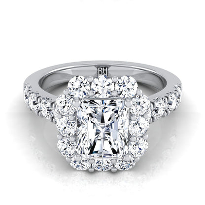 Luxe French Pavé Halo Radiant, in 18K White Gold, prong setting | RockHer