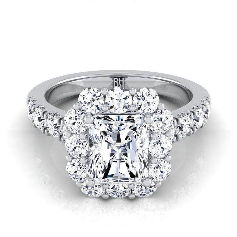 The Alannah Select Halo Radiant Cut Lab Diamond Engagement Ring in Platinum