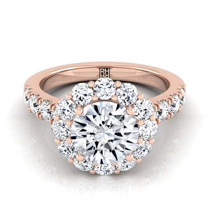 Round Brilliant, Luxe French Pavé Halo, in 14K Rose Gold, pave setting | RockHer