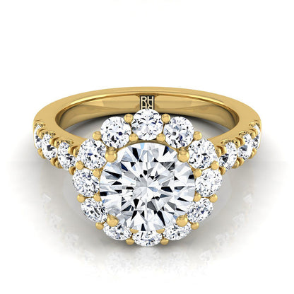 Round Brilliant, Luxe French Pavé Halo, in 18K Yellow Gold, pave setting | RockHer