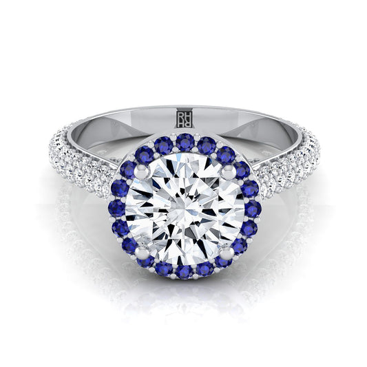 Platinum Round Brilliant  Micro-Pavé Halo With Pave Side Diamond Engagement Ring -7/8ctw