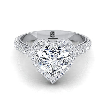 The Ella Micro Pavé Triple Row Halo Heart Engagement Ring Setting in 18K White Gold