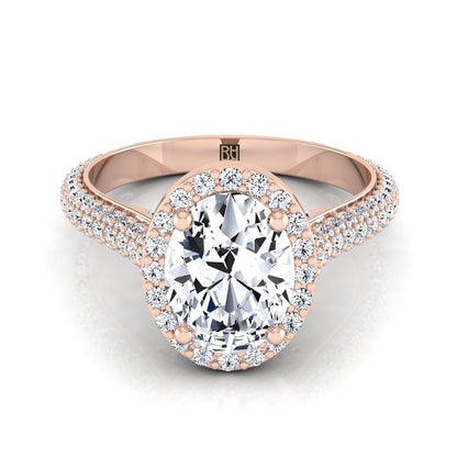 Ella Select micro-pavé triple row halo oval oval ring in 14K Rose Gold — view — RockHer