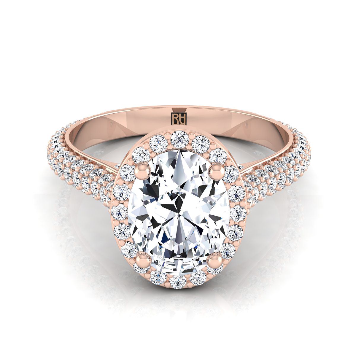 Ella Select Micro Pavé Triple Row Halo Oval Lab Diamond Engagement Ring in 14K Rose Gold | RockHer