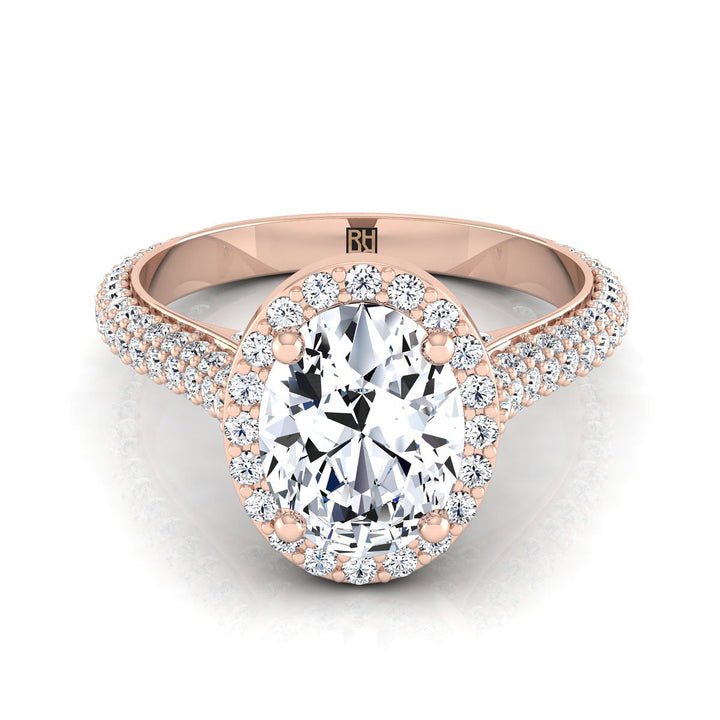 Micro-Pavé Triple Row Halo Oval, in 14K Rose Gold, pave setting – view 8 | RockHer