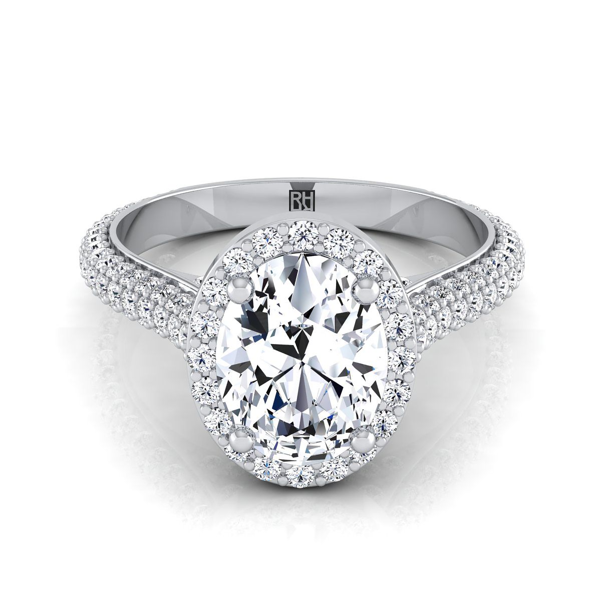 Ella Select Pav Halo Oval Lab Diamond Engagement Ring in 18K White Gold | RockHer